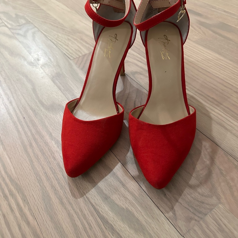 Vibrant Red Textured Heels with Ankle Strap